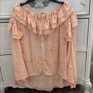 Free People sm. Peach colored floral high/low blouse, $19